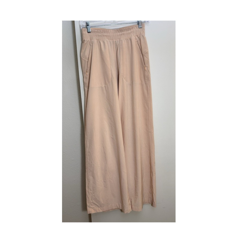 Lululemon Women's Beige Wide-Leg Pants S Relaxed Fit Elastic Waist Pockets